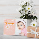 Retro Groovy One Girls 1st Birthday Photo Thank You Card<br><div class="desc">Say thank you in style with these trendy 1st birthday thank you cards. The template wording is easy to personalize and your family and friends will be thrilled when they receive these fabulous thank yous.</div>