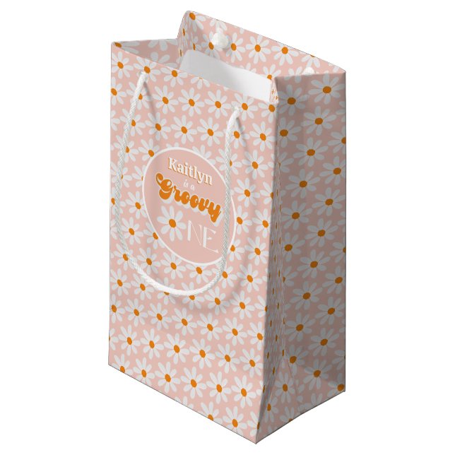 Retro Groovy One Girls 1st Birthday Small Gift Bag (Front Angled)
