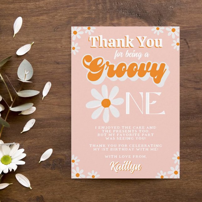 Retro Groovy One Girls 1st Birthday Thank You Card (Creator Uploaded)