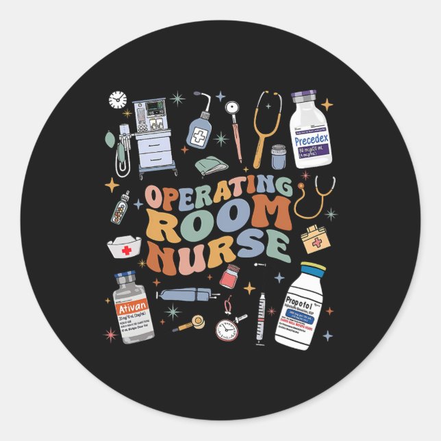 Retro Groovy Operating Room Nurse Or Nursing Schoo Classic Round Sticker (Front)