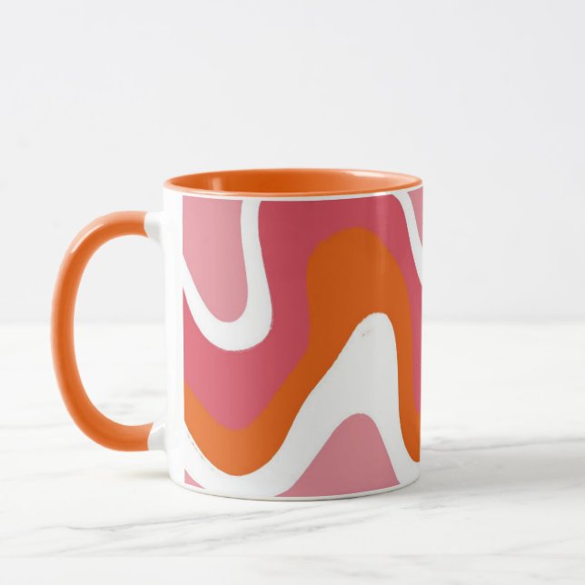 Retro Groovy Orange and Pink Wavy Mug (Left)