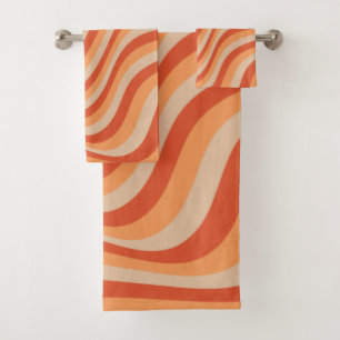 Retro Groovy Orange Colour Bath Towel Set