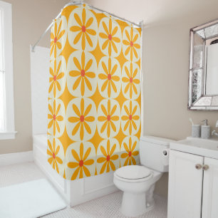Retro Groovy Orange Flowers with Atomic starbursts