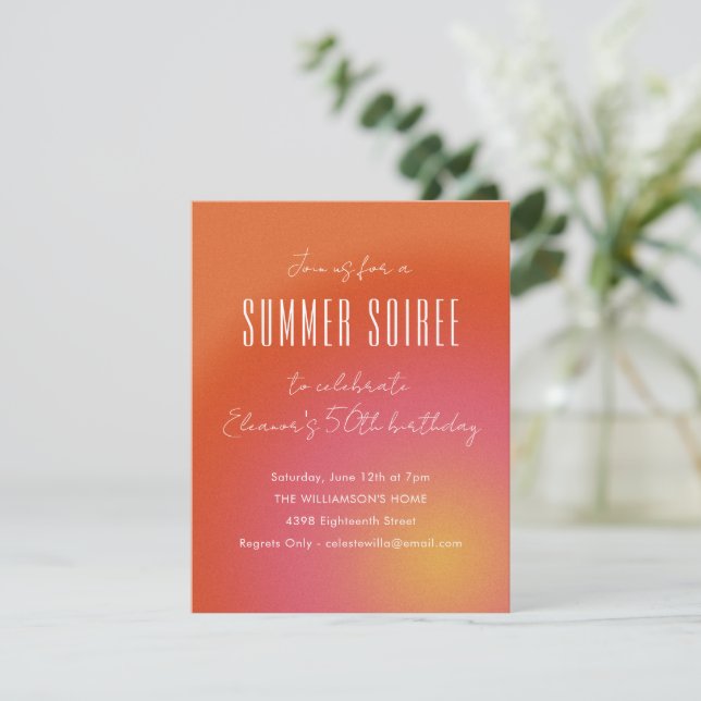 Retro Groovy Orange Summer Soiree Birthday Party Invitation (Standing Front)