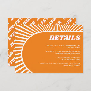 Retro groovy orange sunrays 70s inspired wedding enclosure card