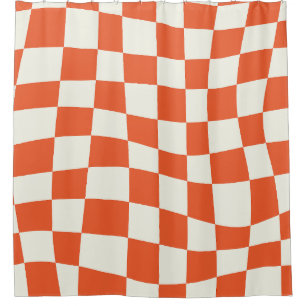Retro Groovy orange wavy checkered Pattern
