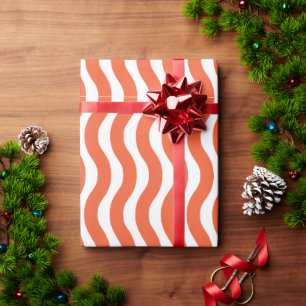 Retro Groovy Orange Wavy Stripe  Wrapping Paper
