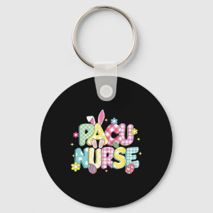 Retro Groovy Pacu Nurse Bunny Ear Funny Easter Gif Keychain