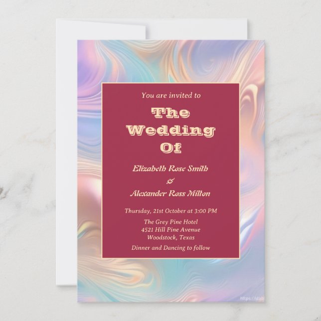 Retro groovy pastel abstract waves wedding invitation (Front)