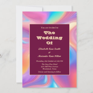 Retro groovy pastel abstract waves wedding invitation