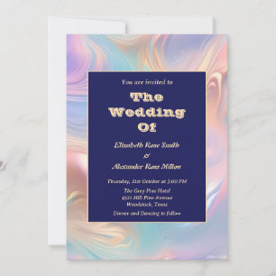 Retro groovy pastel abstract waves wedding invitation