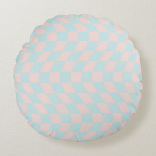 Retro Groovy Pastel Checks Warped Chequered  Round Pillow