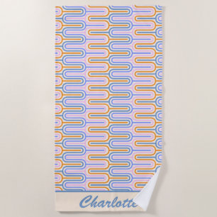 Retro Groovy Pastel Lines Pattern Personalized Beach Towel