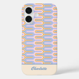 Retro Groovy Pastel Lines Pattern Personalized iPhone 16 Case