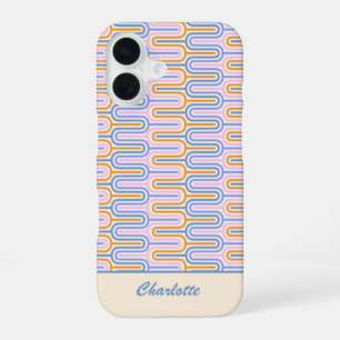 Retro Groovy Pastel Lines Pattern Personalized iPhone 16 Case