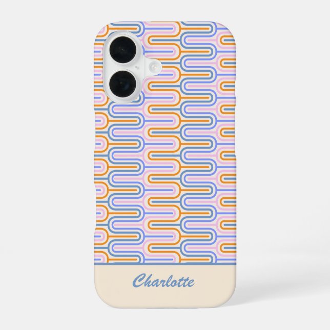 Retro Groovy Pastel Lines Pattern Personalized iPhone 16 Case (Back)