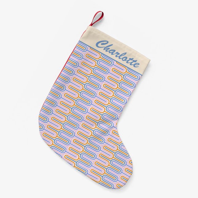 Retro Groovy Pastel Lines Pattern Personalized Small Christmas Stocking (Front (Hanging))