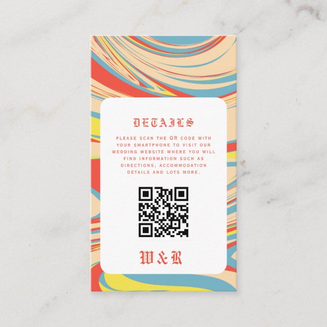 Retro Groovy Pastel  Marble QR Code Enclosure Card (Front)