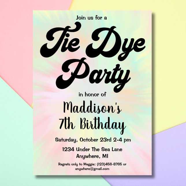 Retro Groovy Pastel Tie Die Birthday Invitation (Creator Uploaded)