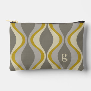 retro groovy pattern - monogram - gold taupe accessory pouch