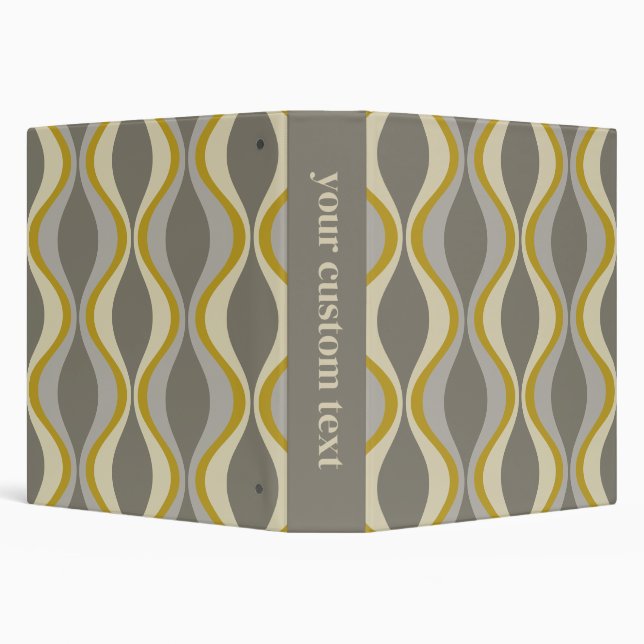 retro groovy pattern - monogram - gold taupe binder (Background)