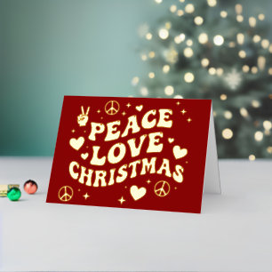 Retro Groovy Peace Love Christmas Foil Holiday Card