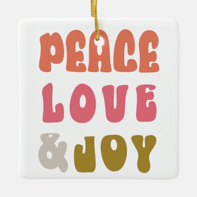 Retro Groovy Peace Love Joy Holiday Photo Ceramic Ornament (Front)