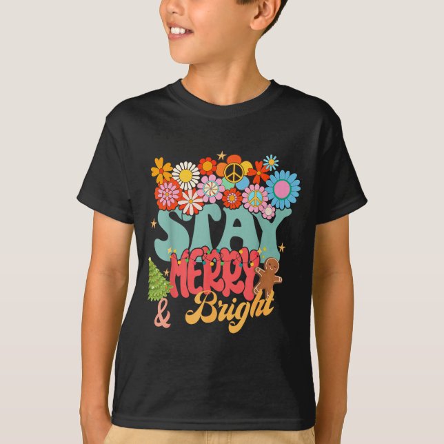Retro Groovy Peace Stay Christmas Merry Bright Hip T-Shirt (Front)