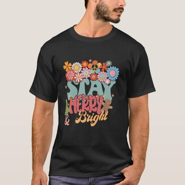 Retro Groovy Peace Stay Christmas Merry Bright Hip T-Shirt (Front)