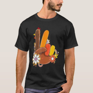 Retro Groovy Peace Turkey Grateful Hand Sign Thank T-Shirt