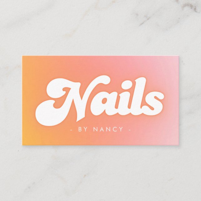 Retro Groovy Peach Pink Gradient Nail Tech Business Card (Front)
