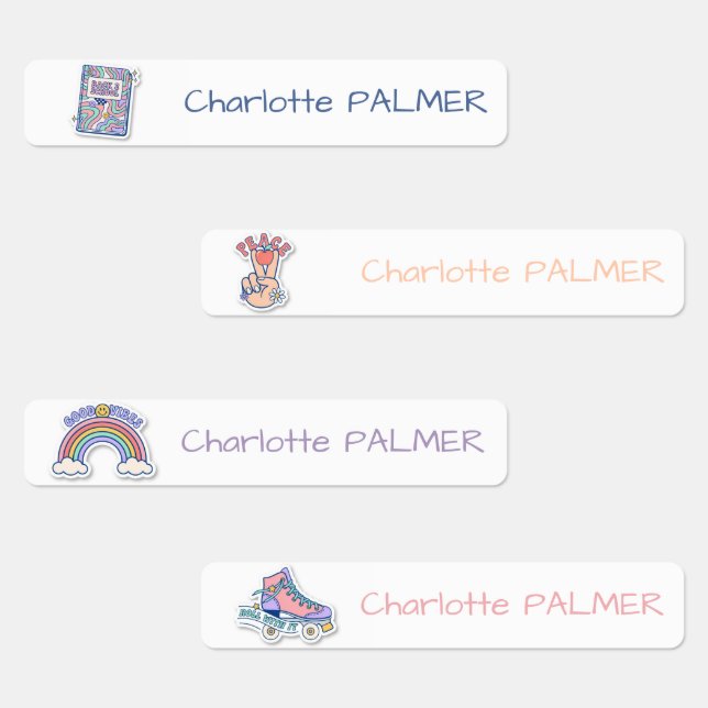Retro Groovy Personalized Waterproof Name Labels (Group)