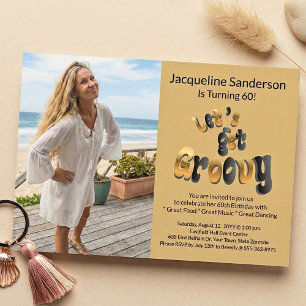 Retro Groovy Photo 60th Birthday Party Invitation
