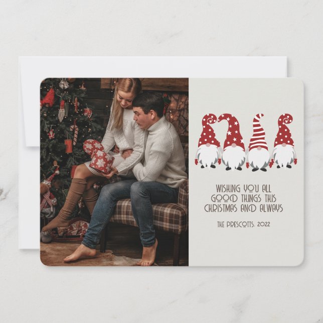 Retro Groovy Photo Christmas Gnomes Card (Front)