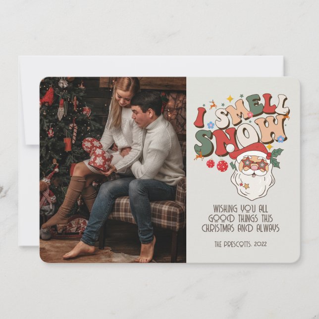 Retro Groovy Photo Christmas Santa I Smell Snow Card (Front)