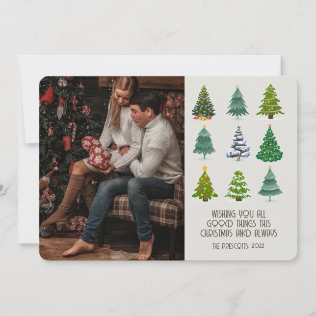 Retro Groovy Photo Christmas Trees Card (Front)