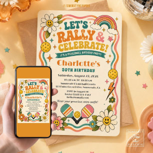 Retro Groovy Pickleball Birthday Invitation