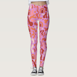 Retro Groovy Pink Abstract Pattern Leggings