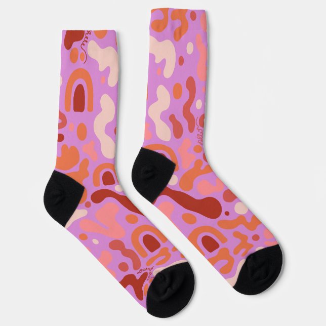 Retro Groovy Pink Abstract Pattern Socks (Right)