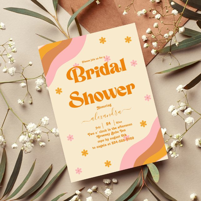 Retro Groovy Pink and Gold Wave Bridal Shower Invitation (Creator Uploaded)