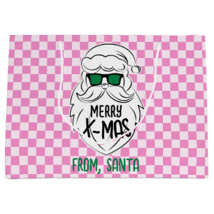 Retro Groovy Pink Chequered Santa Claus Christmas Large Gift Bag