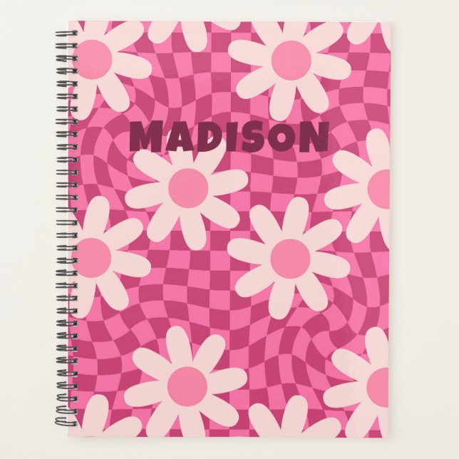 Retro Groovy Pink Daisy Personalized Name Gift Planner (Front)