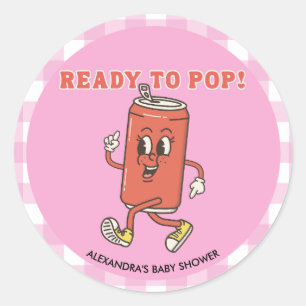 Retro Groovy Pink Gingham She Is Ready To Pop Classic Round Sticker
