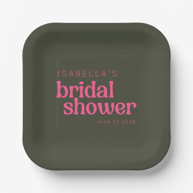 Retro Groovy Pink Green Bridal Shower Custom  Paper Plate (Front)