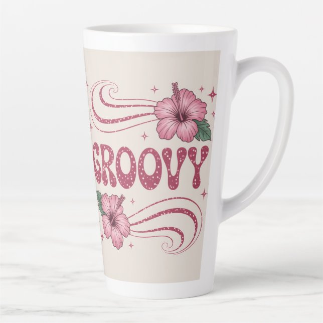 Retro Groovy Pink Hibiscus Latte Mug (Droite)
