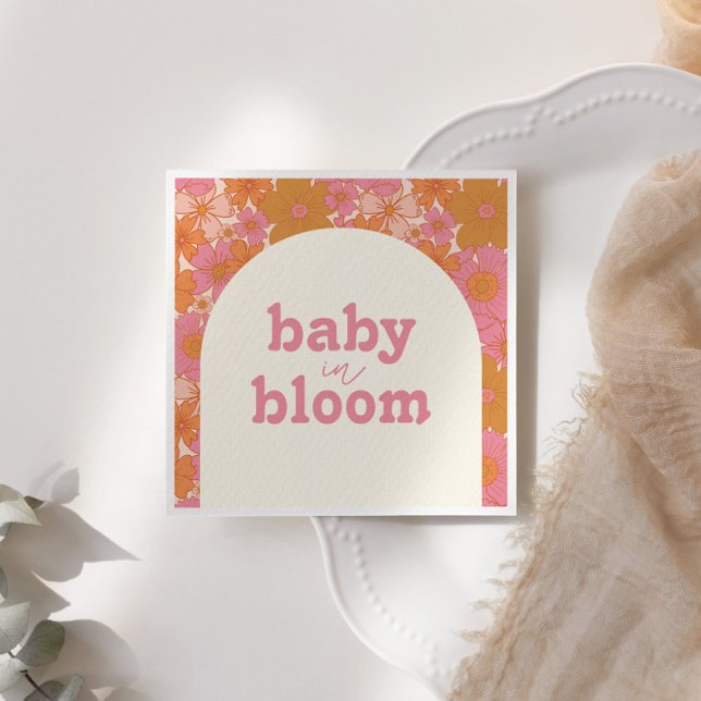 Retro Groovy Pink Hippie Baby in Bloom | Boho Napkin (Creator Uploaded)