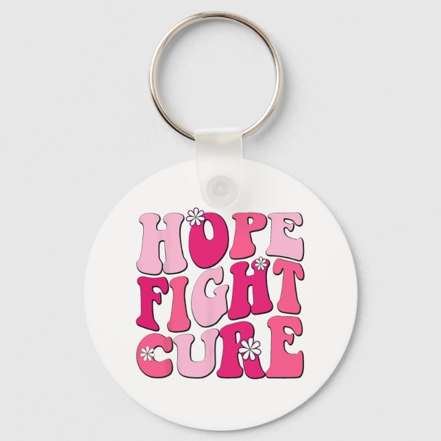 Retro Groovy Pink Hope Fight Cure Breast Cancer Aw Keychain (Front)