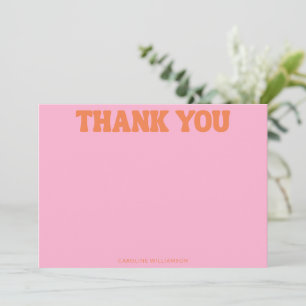 Retro Groovy Pink Orange Bold Name Personalized Thank You Card