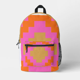 ​Retro Groovy Pink Orange Geometric  Printed Backpack