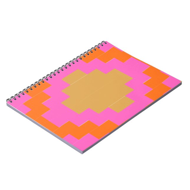 Retro Groovy Pink Orange Geometric School Notebook (Left Side)